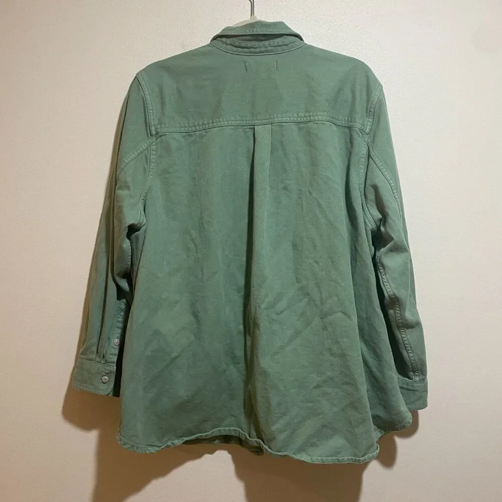Madewell Size 2X Plus Garment-Dyed Twill Shirt Jacket Shacket Button Down Green - Picture 7 of 12
